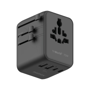 1-World² 5-Port Mini Universal Travel GaN Charger 70W with Dual AC Black 1-World² 5-Port Mini Universal Travel GaN Charger 70W with Dual AC Black
