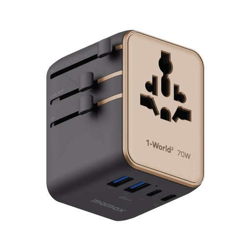 1-World² 5-Port Mini Universal Travel GaN Charger 70W with Dual AC Sandstone 1-World² 5-Port Mini Universal Travel GaN Charger 70W with Dual AC Sandstone