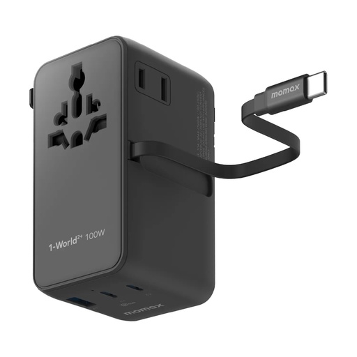 1-World²⁺ 4-Port Mini Universal Travel GaN Charger with Built-In Retractable Cable 100W with Dual A 1-World²⁺ 4-Port Mini Universal Travel GaN Charger with Built-In Retractable Cable 100W with Dual A