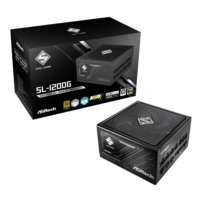 ASRock Steel Legend SL-1200G 1200W Μαύρο Τροφοδοτικό Υπολογιστή Full Modular 80 Plus Gold