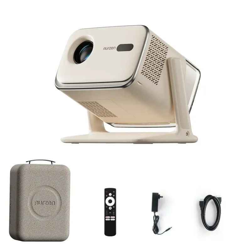 Aurzen BOOM mini Google TV Smart Projector Beige Case Bundle