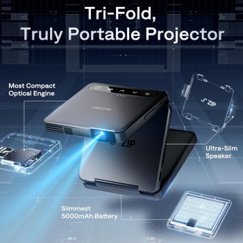 Aurzen ZIP Tri-Fold Portable Mini Projector Dark Grey