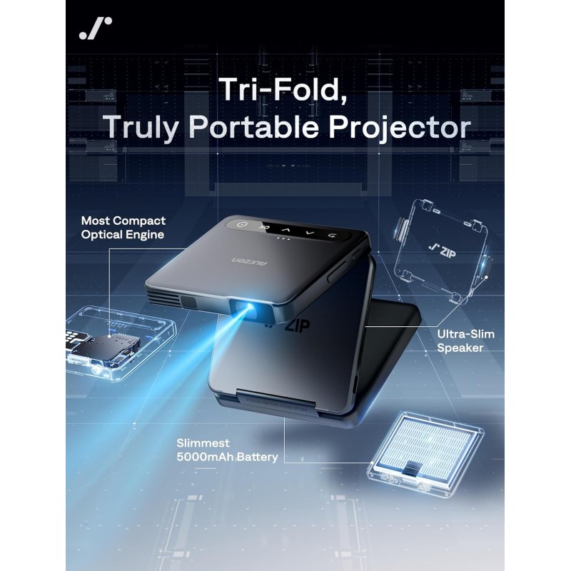 Aurzen ZIP Tri-Fold Portable Mini Projector Dark Grey