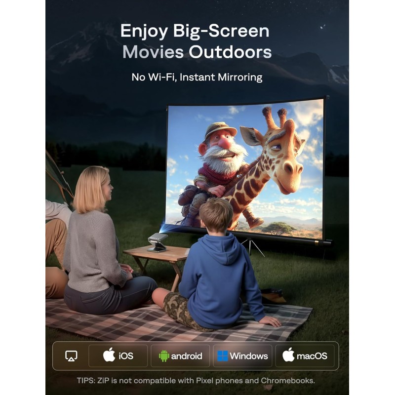 Aurzen ZIP Tri-Fold Portable Mini Projector Dark Grey