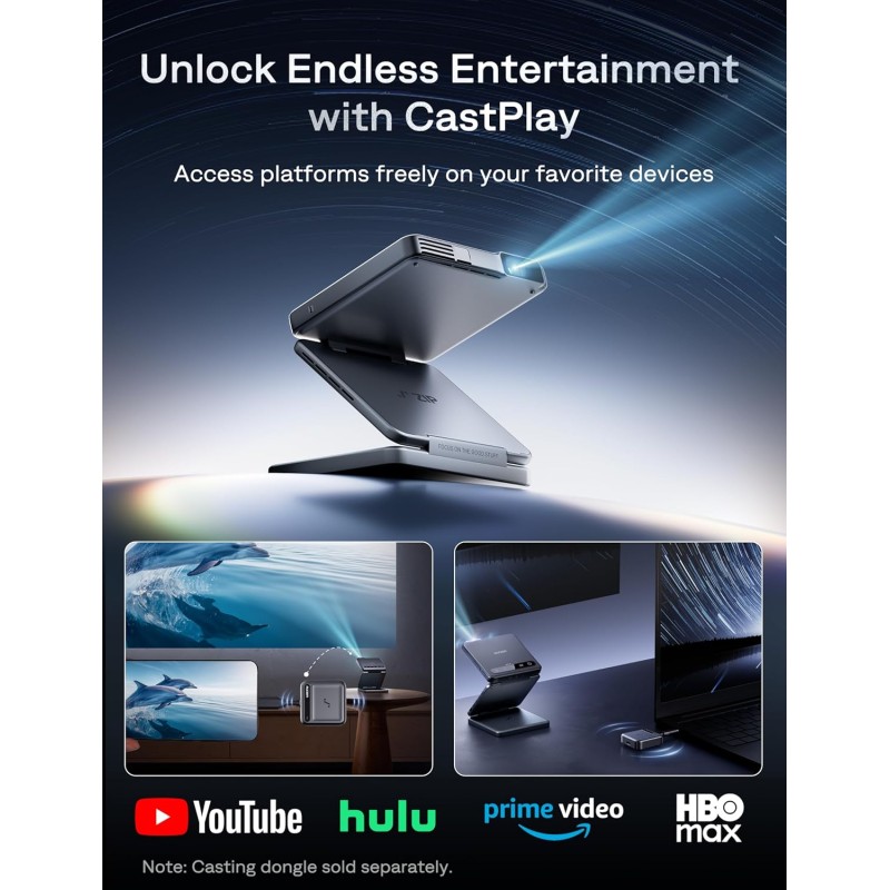 Aurzen ZIP Tri-Fold Portable Mini Projector Dark Grey