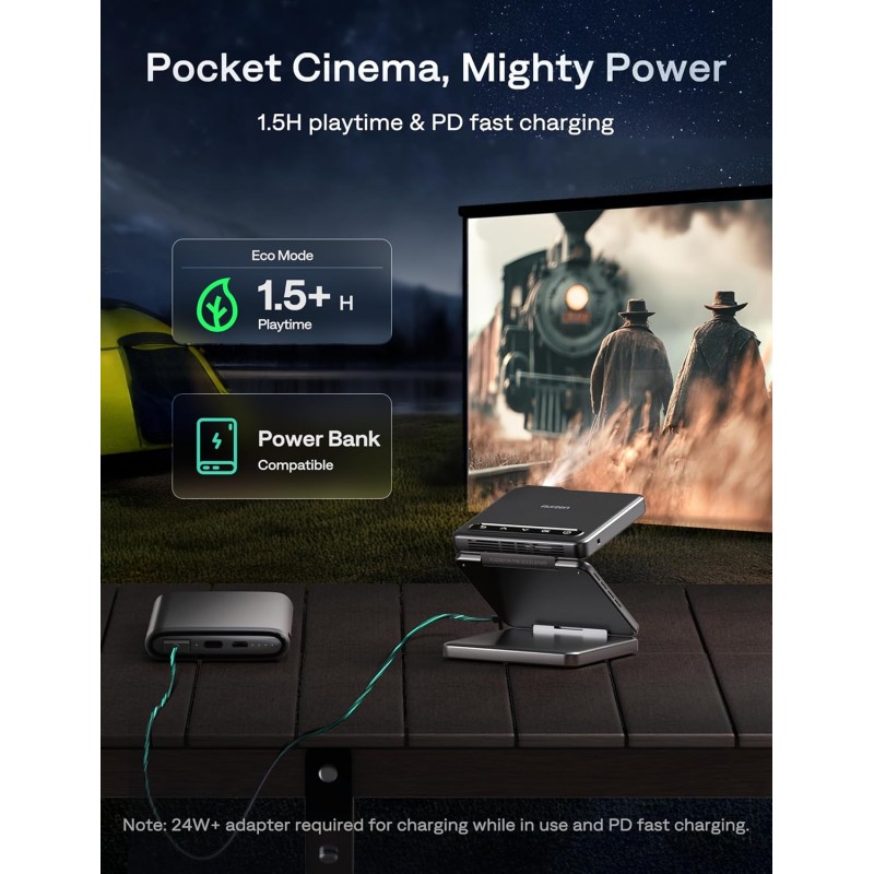 Aurzen ZIP Tri-Fold Portable Mini Projector Dark Grey