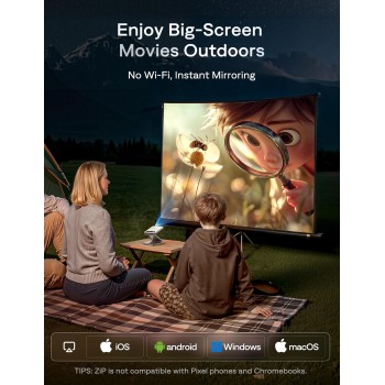 Aurzen ZIP Tri-Fold Portable Mini Projector White