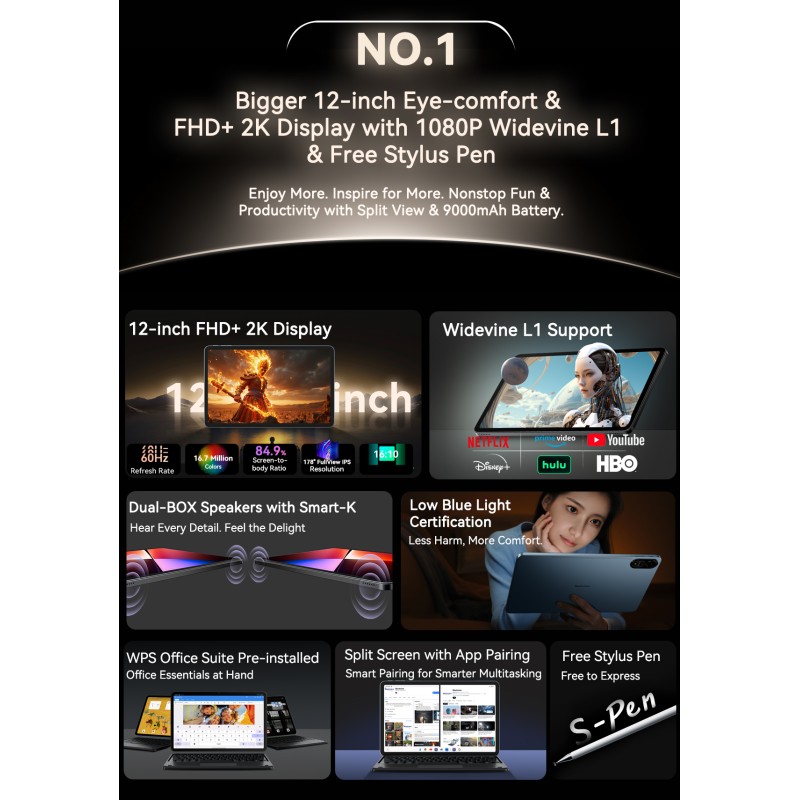 Blackview MEGA 2 – 12" Android 15 Tablet με WiFi | 12GB RAM, 256GB ROM | Green