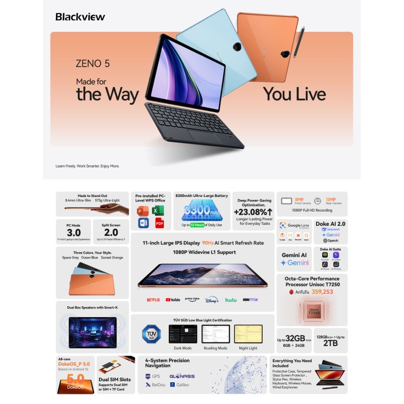 Blackview ZENO 5 11" 4G Tablet 8GB/128GB Grey – Full Set with Keyboard, Mouse & Stylus Blackview ZENO 5 11" 4G Tablet 8GB/128GB Grey – Full Set with Keyboard, Mouse & Stylus