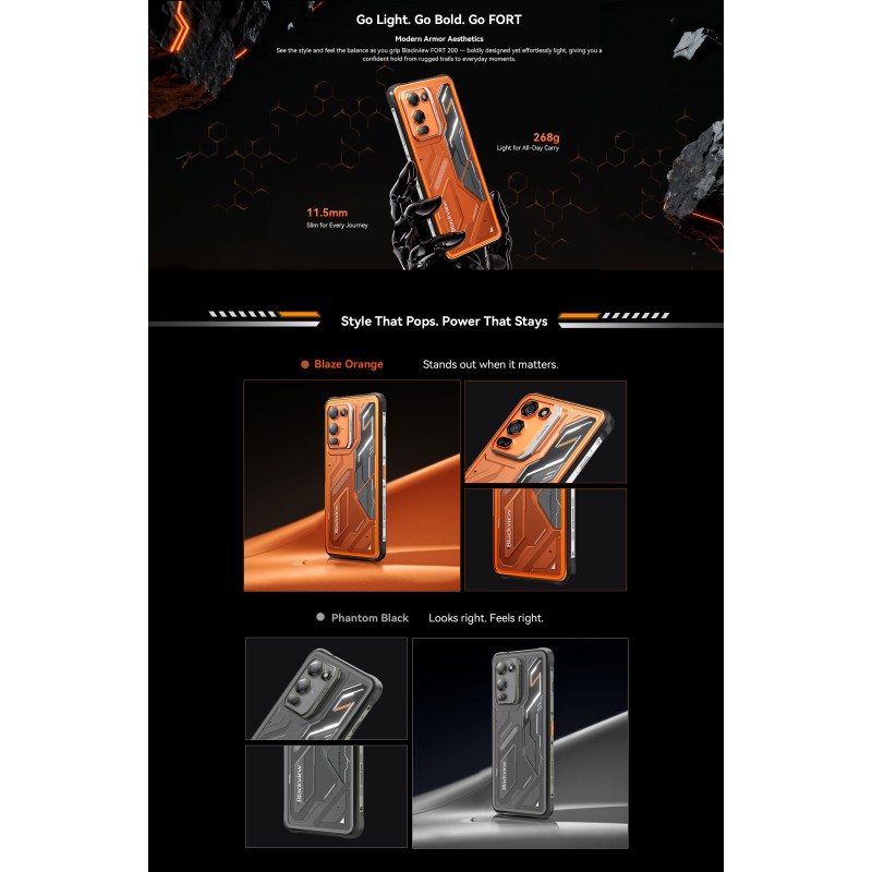 BlackView Fort 200 Dual SIM (12/256GB) Ανθεκτικό Smartphone Blaze Orange