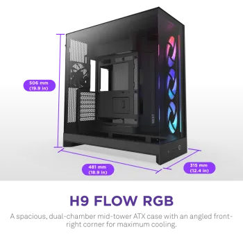 NZXT H9 Flow RGB Large Dual-Chamber Mid-Tower ATX Airflow Case Black NZXT H9 Flow RGB Large Dual-Chamber Mid-Tower ATX Airflow Case Black