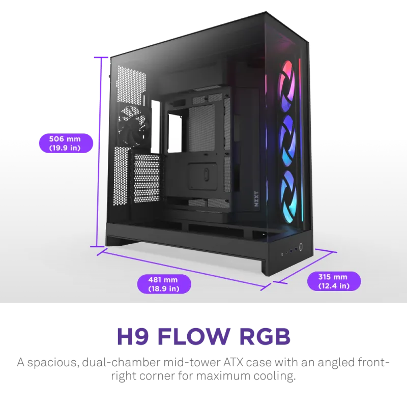 NZXT H9 Flow RGB Large Dual-Chamber Mid-Tower ATX Airflow Case Black NZXT H9 Flow RGB Large Dual-Chamber Mid-Tower ATX Airflow Case Black