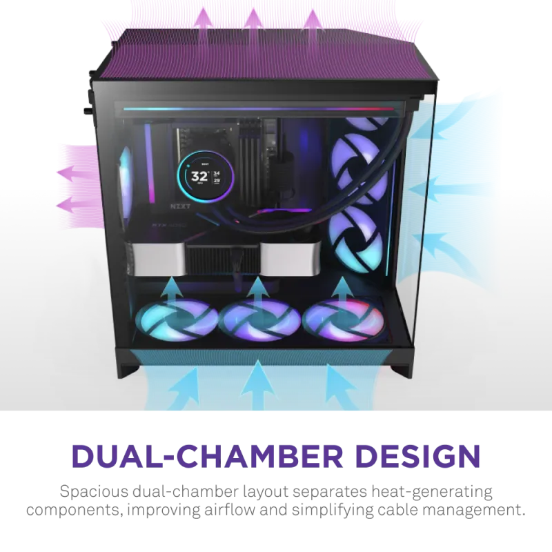 NZXT H9 Flow RGB Large Dual-Chamber Mid-Tower ATX Airflow Case Black NZXT H9 Flow RGB Large Dual-Chamber Mid-Tower ATX Airflow Case Black