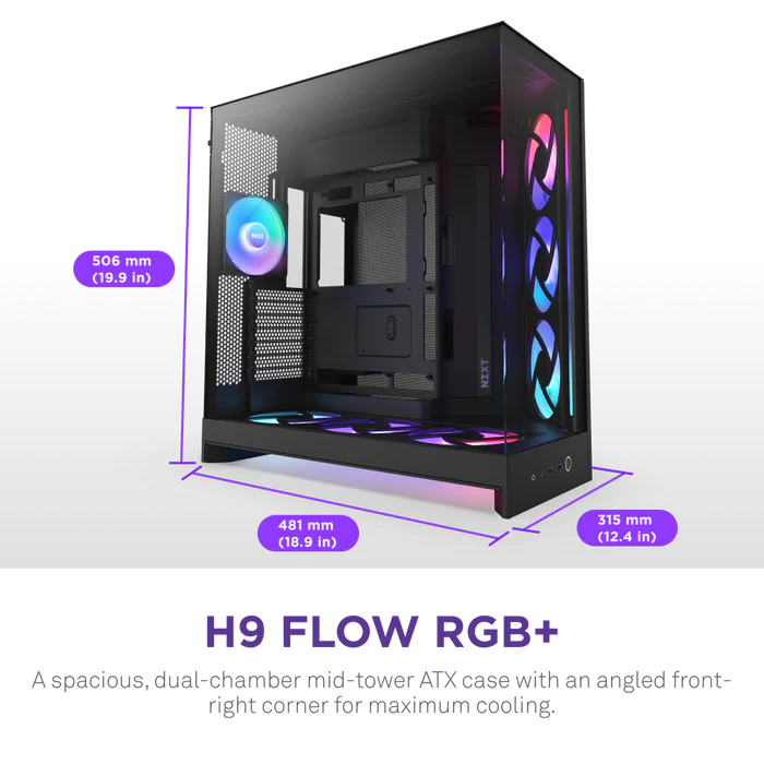 NZXT H9 Flow RGB+ (2025) Dual-Chamber Mid-Tower & Control Hub - All Black