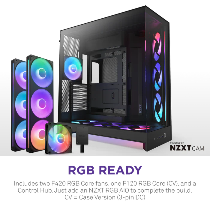 NZXT H9 Flow RGB+ (2025) Dual-Chamber Mid-Tower & Control Hub - All Black