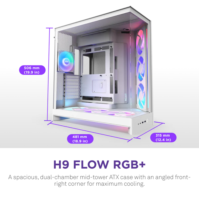 NZXT H9 Flow RGB+ (2025) Dual-Chamber Mid-Tower & Control Hub - All White