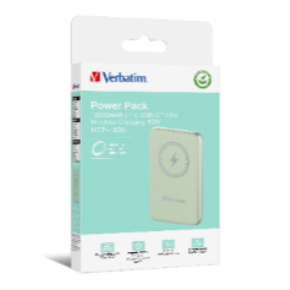 Verbatim Charge 'n' Go Magnetic Wireless Power Bank 5000 mAh Green