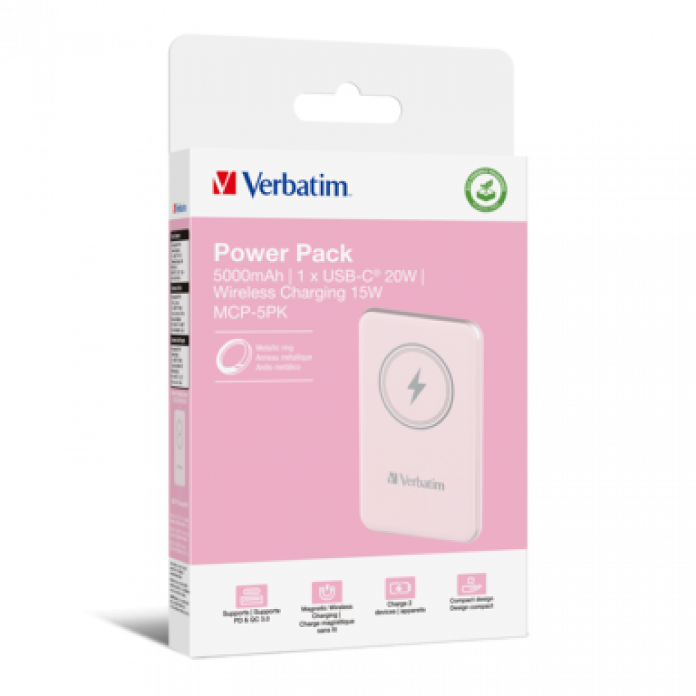 Verbatim Charge 'n' Go Magnetic Wireless Power Bank 10000 mAh Pink