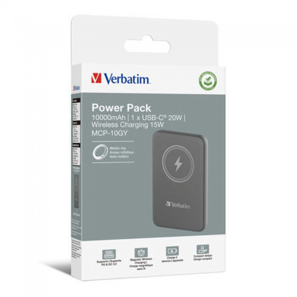 Verbatim Charge 'n' Go Magnetic Wireless Power Bank 10000 mAh Grey