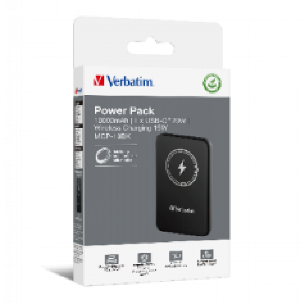 Verbatim Charge 'n' Go Magnetic Wireless Power Bank 10000 mAh Black