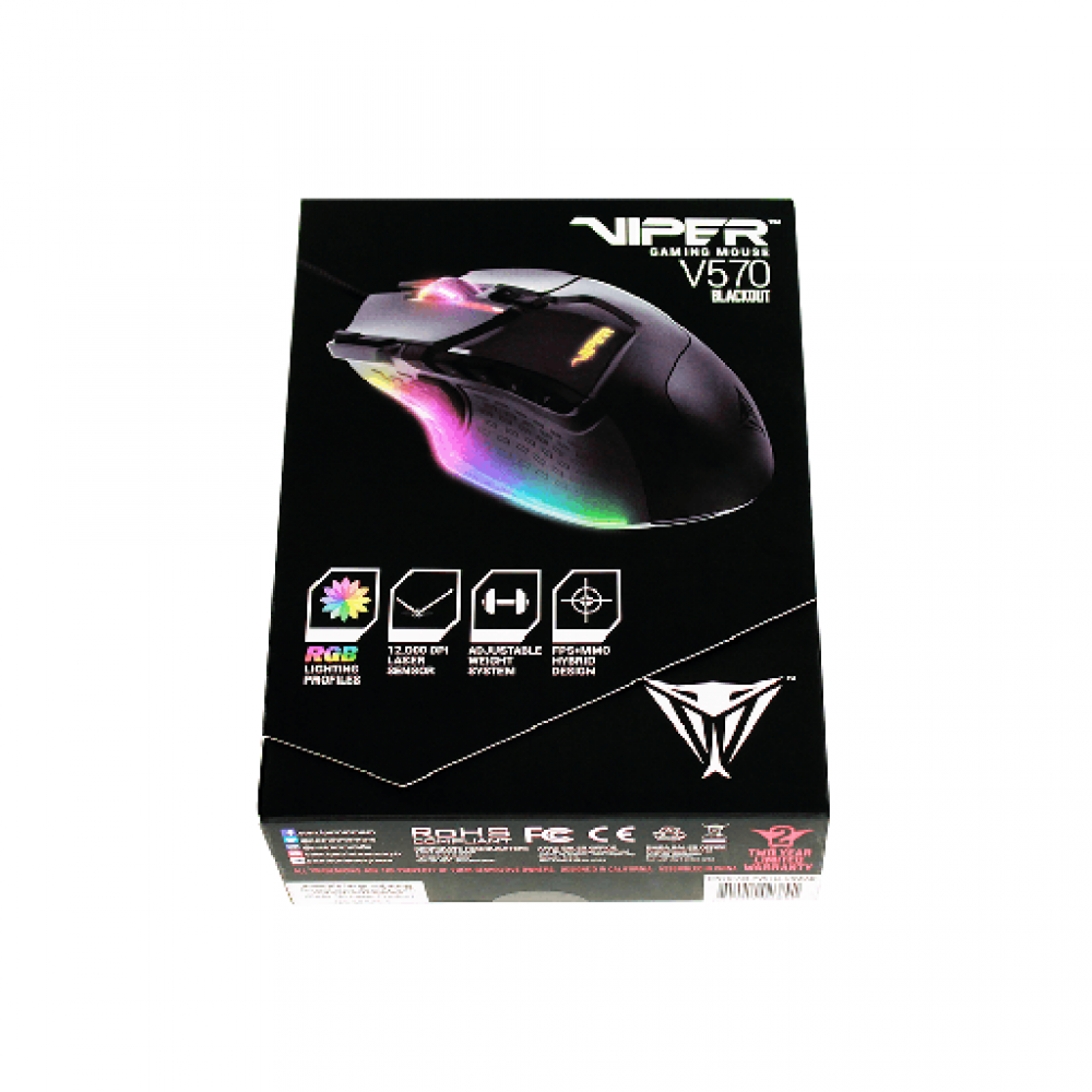 PATRIOT VIPER V570 BLACKOUT, RGB GAMING MOUSE LASER/12000DPI