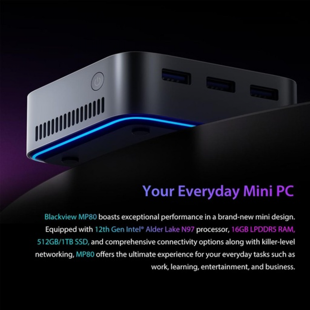 BlackView Μini PC MP80 Intel N97 16GB 512GB SSD Win11 Pro Black