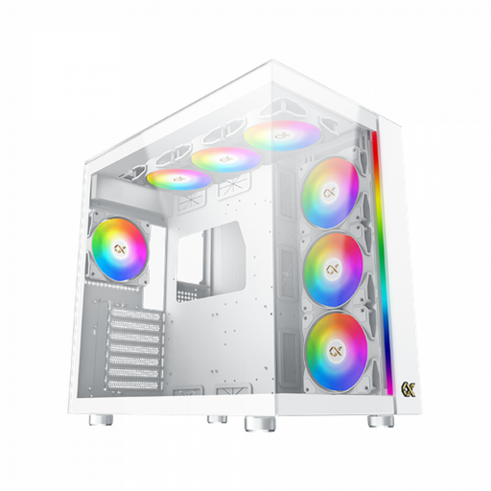 Xigmatek AQUA Ultra Arctic , 7x προ-εγκατεστημένα RGB FANS , Full Tempered glass, Λευκό