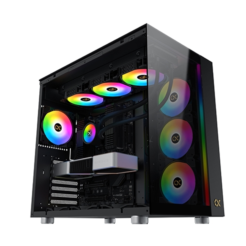 Xigmatek AQUA Ultra , 7x προ-εγκατεστημένα RGB FANS , Full Tempered glass, Μαύρο