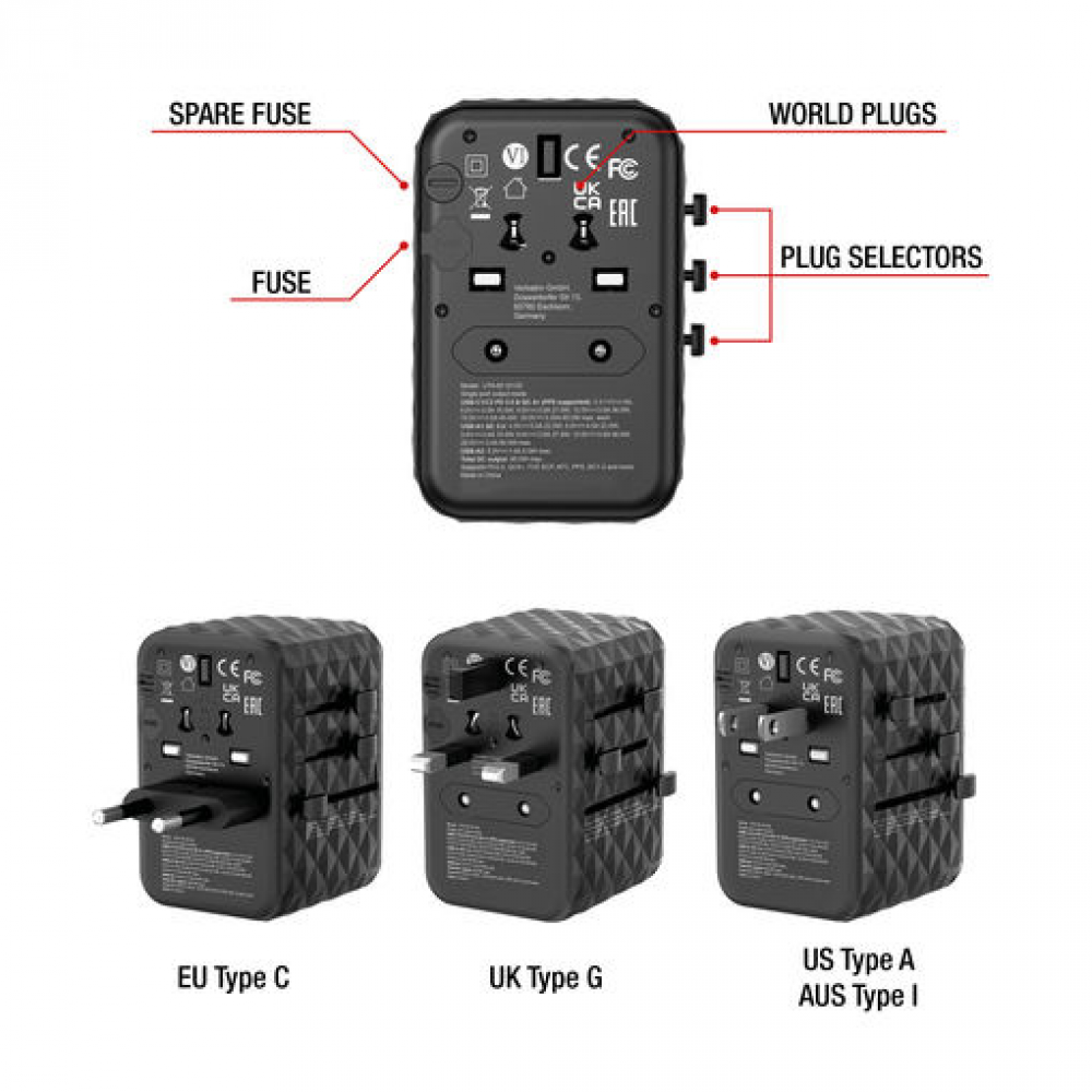 GAN III UNIVERSAL TRAVEL ADAPTER UTA-05 WITH 2 X USB-C PD 65W & QC 4+ / 2 X USB-A