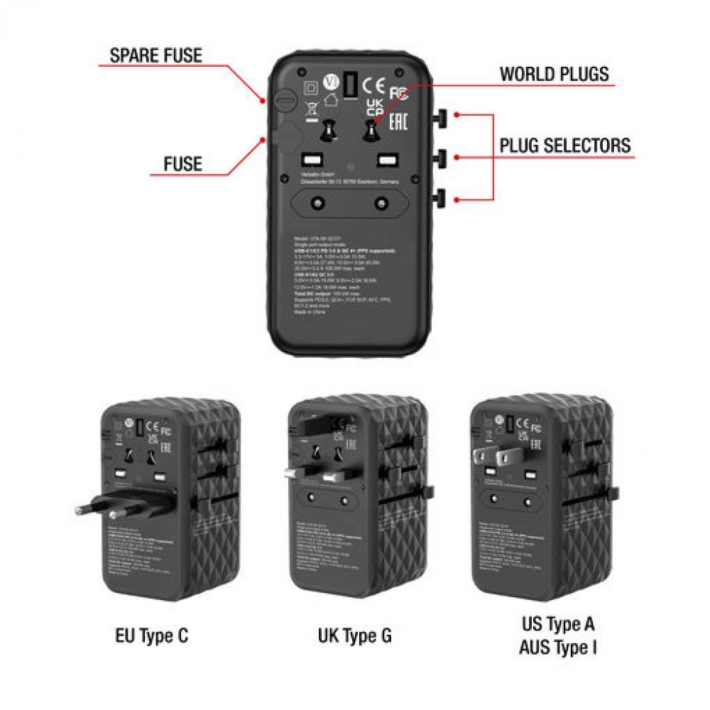 GAN III UNIVERSAL TRAVEL ADAPTER UTA-06 WITH 2 X USB-C PD 100W & QC 4+ / 2 X USB-A QC 3.00