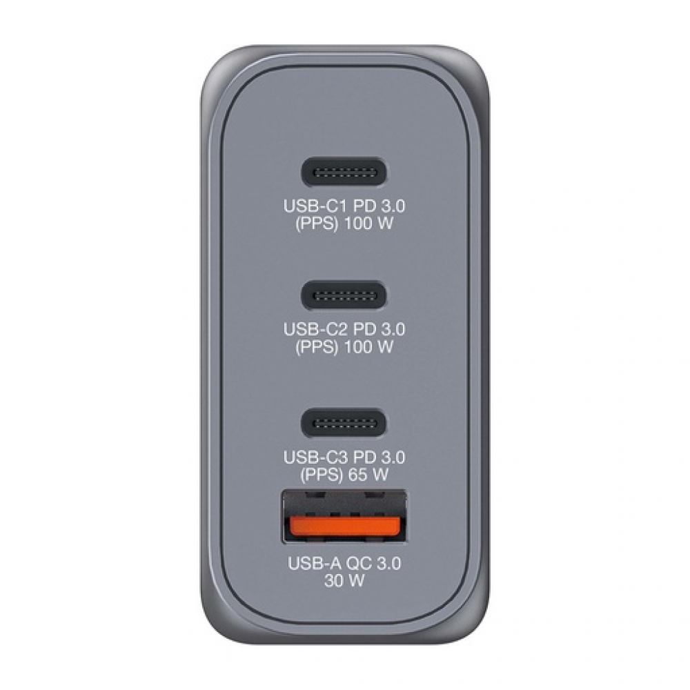 Verbatim GaN USB-A και 3 Θύρες USB-C 100W Power Delivery / Quick Charge 3.0 Gray 