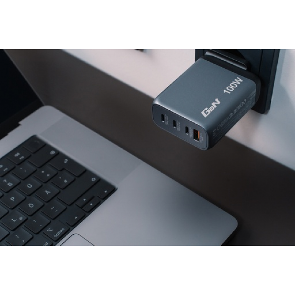 Verbatim GaN USB-A και 3 Θύρες USB-C 100W Power Delivery / Quick Charge 3.0 Gray 