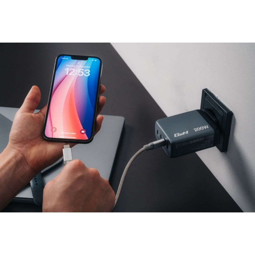 Verbatim GaN USB-A και 3 Θύρες USB-C 200W Power Delivery / Quick Charge 3.0 Gray 