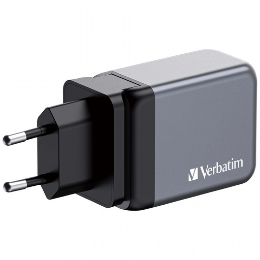 Verbatim GaN USB-A και 2 Θύρες USB-C 65W Power Delivery / Quick Charge 3.0 Gray 