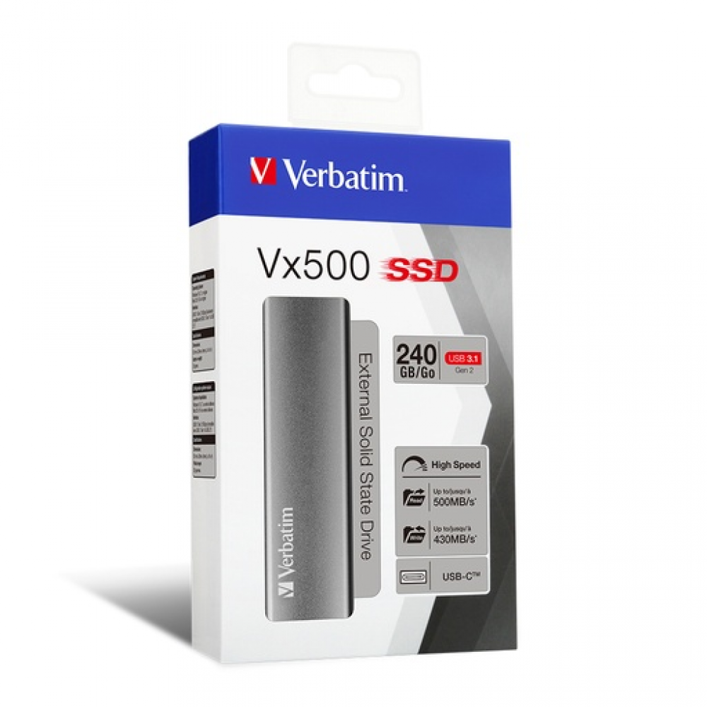 Verbatim Vx500 USB 3.1 / USB-C Εξωτερικός SSD 240GB M.2 Ασημί