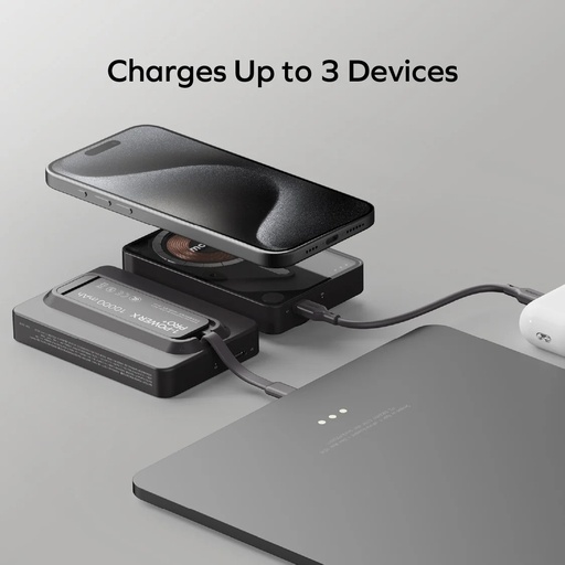 1-Power X Pro+ Magnetic Wireless Power Bank 10000mAh With Built-In USB-C Cable Black