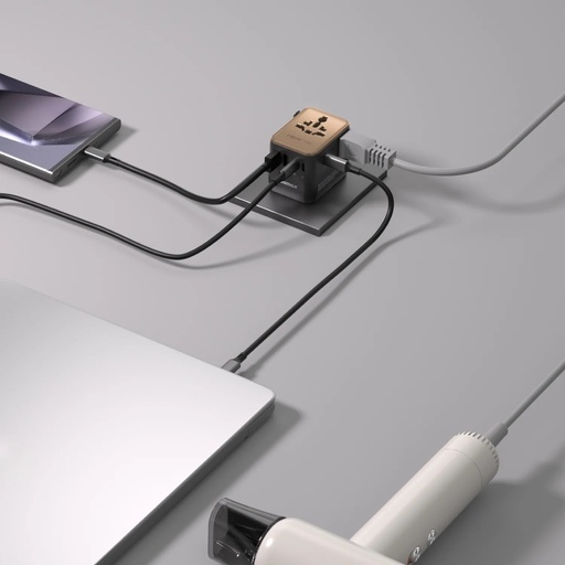 1-World² 5-Port Mini Universal Travel GaN Charger 70W with Dual AC Sandstone