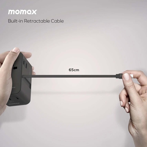 1-World²⁺ 4-Port Mini Universal Travel GaN Charger with Built-In Retractable Cable 100W with Dual A