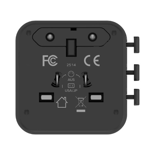 1-World² 2-Port USB-A and USB-C GaN Travel Charger 20W Black