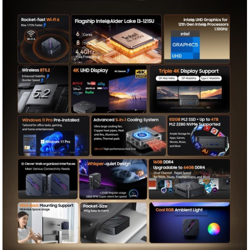 BlackView Μini PC MP100 PRO I3 16GB 512GB SSD Win11 Pro Black BlackView Μini PC MP100 PRO I3 16GB 512GB SSD Win11 Pro Black