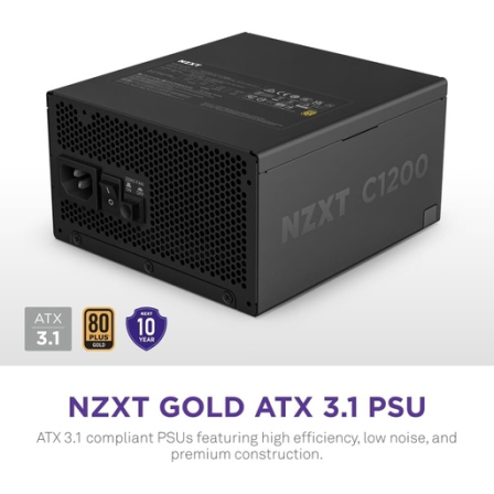 NZXT C1200 Gold ATX 3.1 - Fully Modular Low-Noise PC Gaming Power Supply NZXT C1200 Gold ATX 3.1 - Fully Modular Low-Noise PC Gaming Power Supply